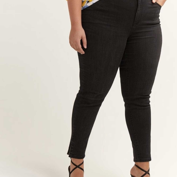 Plus size 14 curvy skinny jeans faded black with side slit - Picture 1 of 11